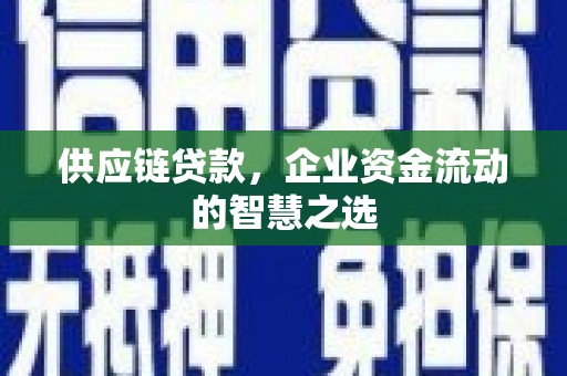 都昌供应链贷款，企业资金流动的智慧之选